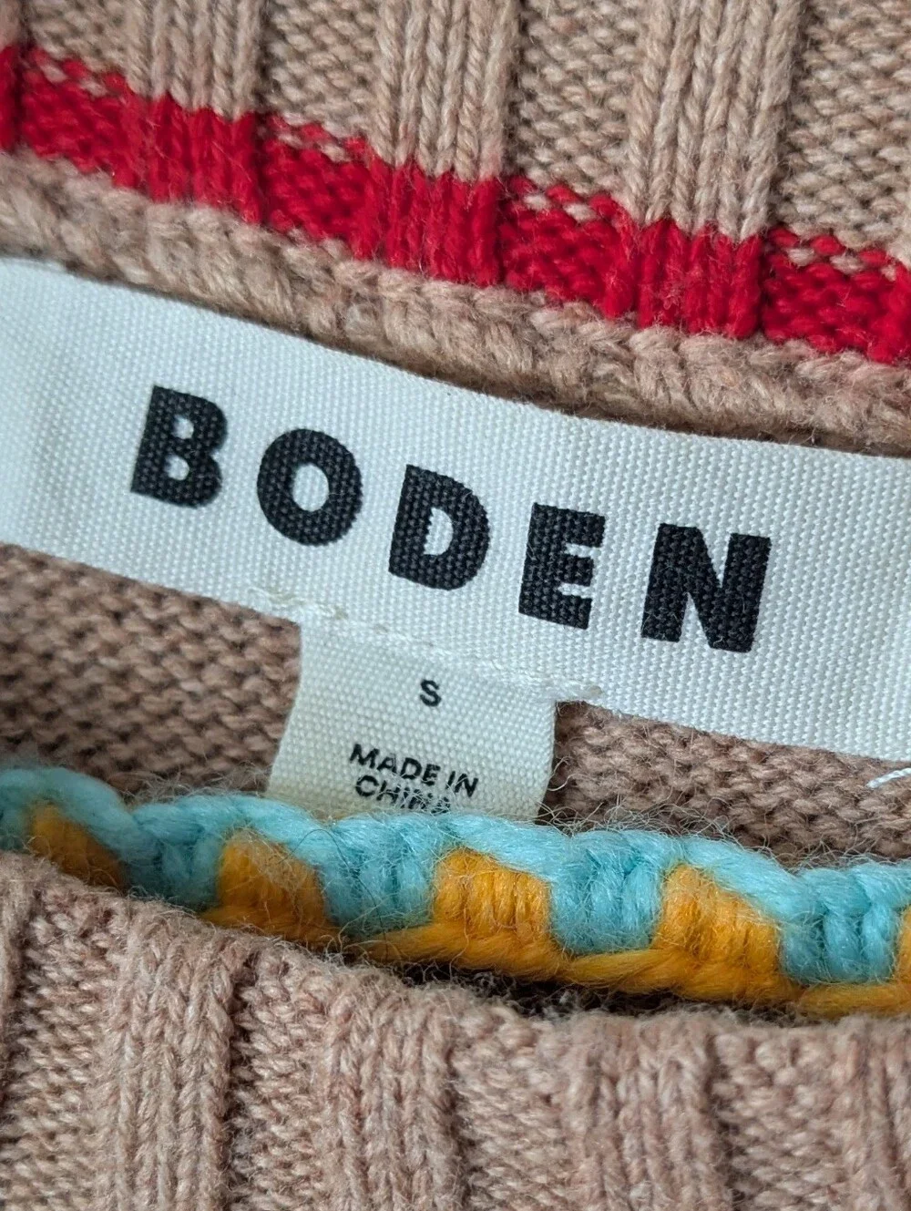 Boden Zia Hano Button Side Jumper Camel Tan Black Sweater Size S